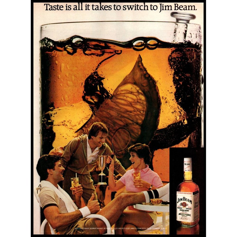 1983 Jim Beam Bourbon Vintage Print Ad Country Club Squash Racket Wall Art